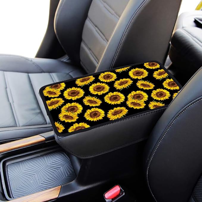 CREATCABIN Sunflower Car Center Console Armrest Cover Pad Auto Armrest Seat Box Cover 12.6×7.5in Vehicle Middle Console Pad Soft Anti-Slip Lines Car Accessories Interior Fit for SUV Sedan Truck