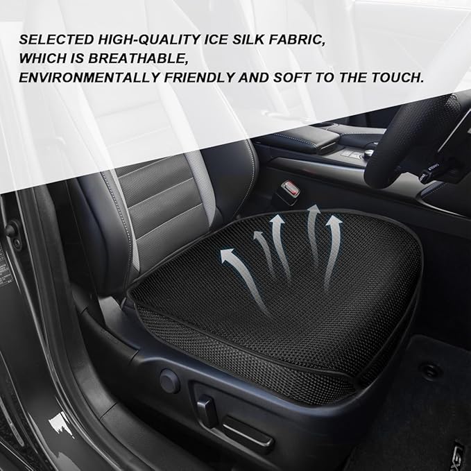 Car Front Seat Bottom Cover, Breathable Anti Slip Auto Frontseat Cushion Mat with Storage Pocket, Comfortable Vehicle Interior Chair Protection Pad, Universal for SUV Sedan Truck(Black)