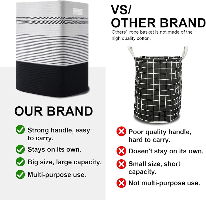 80L Large Cotton Rope Laundry Basket for Bedroom & Laundry Room, Tall Clothes Hamper with Sturdy Handles, Neutral Storage Bin Capable of Holding Blankets and Toys
