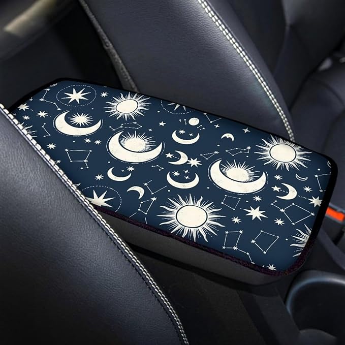 Moon and Star Center Console Cover for Car Soft Waterproof Armrest Cover Cushion Dustproof Armrest Seat Box Cover Protector for Vehicles SUV Truck Cars Auto