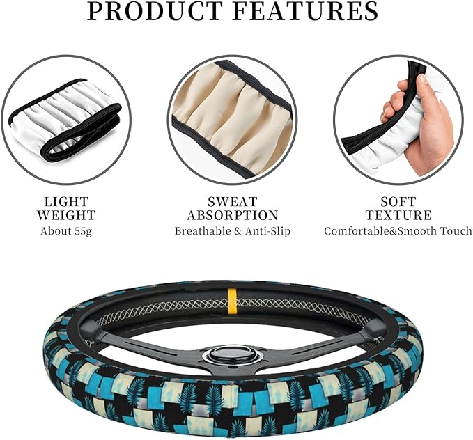 Weed Leaf Print Car Steering Wheel Cover, 15 Inch Steering Wheel Cover Stylish Decor for Most Cars