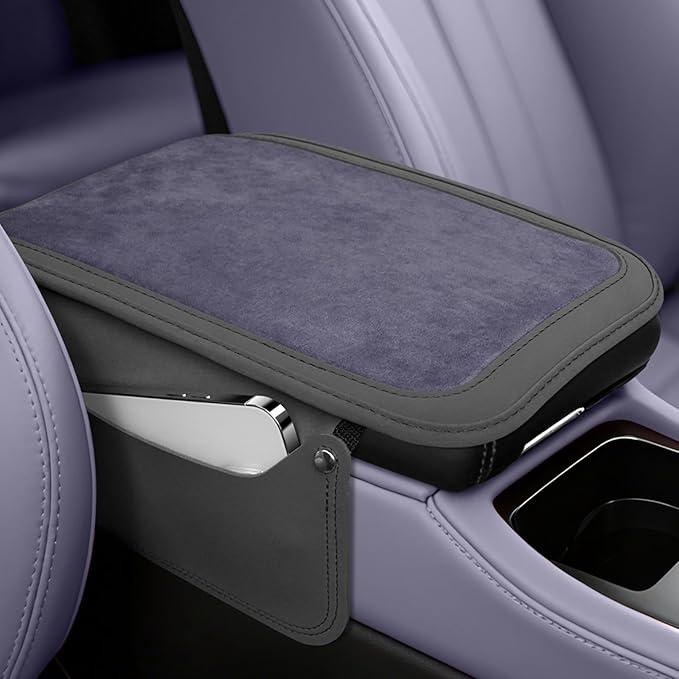 SINGARO Car Leather Center Console Cover with 2 Storage Bags, Universal Furry Fluffy Car Armrest Seat Box Pad, Comfortable Car Interior Accessories, Fits for Most Vehicles (Grey)