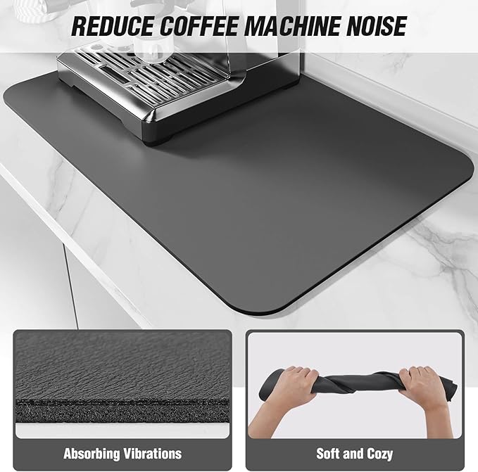 DK177 Coffee Mat - Dish Drying Mat for Kitchen Counter, Hide Stain, Absorbent with Waterproof Rubber Backing, Fit Kitchen Dish Rack Bar Accessories (Dark Gray, 24" x 16")