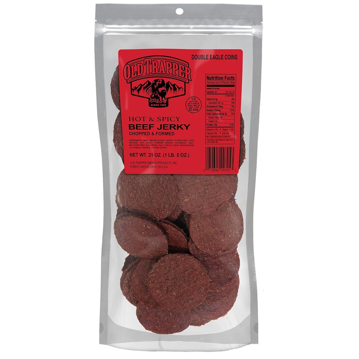 Old Trapper Double Eagle Beef Jerky, Old-Fashioned Flavor, 21 Ounce Package, Delicious Jerky Snacks, 10 Grams of Protein and 80 Calories per Serving (Pack of One)