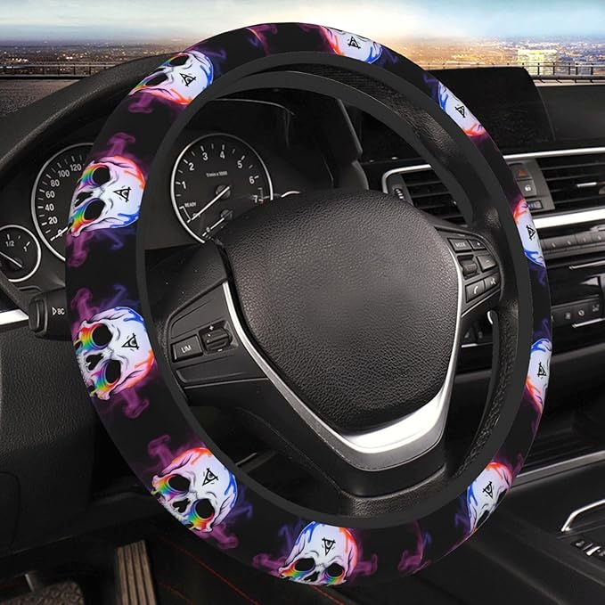 Cool Funny Crying Skull Neoprene Steering Wheel Covers Women Men Car Accessories, Universal 15 Inch Fit Auto, Suvs, Truck