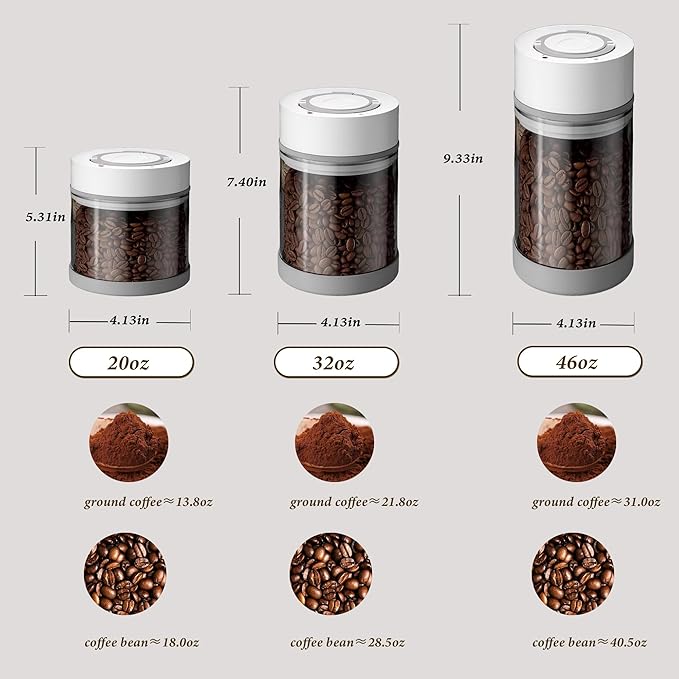 Electric Airtight Coffee Vacuum Canister, Vacuum Seal Jars for Coffee Bean Storage, Automatic Vacuum Seal Containers for Ground Coffee-Keeps Coffee Fresh with Electric Air Extraction Technology 950ml
