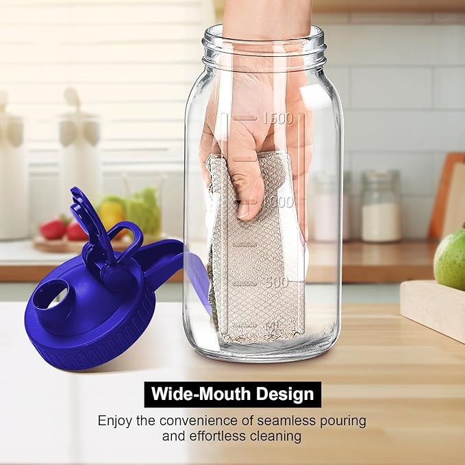 64oz Glass Pitcher with Lid, 2 Quart Mason Jar Pitcher with Lid and Spout, Wide Mouth Breast Milk Pitchers Glass Jug Sun Tea pitcher, Cold Brew Coffee Pitchers, Fridge Container for Water, Juice, Tea