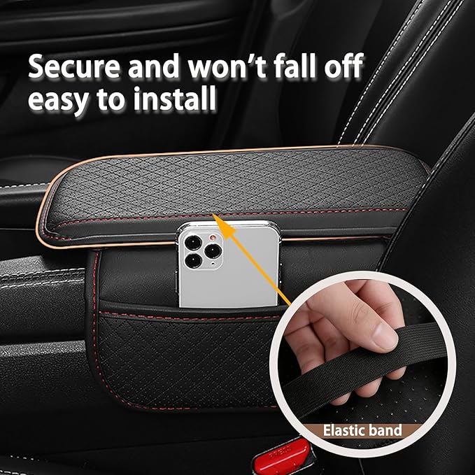 Car Armrest Cover for Mazda CX5 2012-2025, Center Console Cushion Leather Armrest Pad Protector with Storage Pockets Diamond Pattern,Black