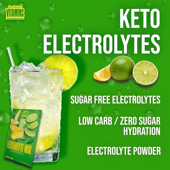Dr. Price’s Electrolytes Powder Packets – Lemon Lime, 30 Packs | Sugar Free Electrolytes | Hydration Drink Mix, 72+ Trace Minerals, Manganese | Keto Electrolytes, Vegan, Doctor-Formulated, Made in USA