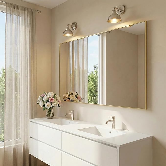 60"x30" Gold Bathroom Mirror for Wall, Metal Framed Large Vanity Mirror Over Double Sink, Full Length Body Mirror, Modern Decor, Flush Mount