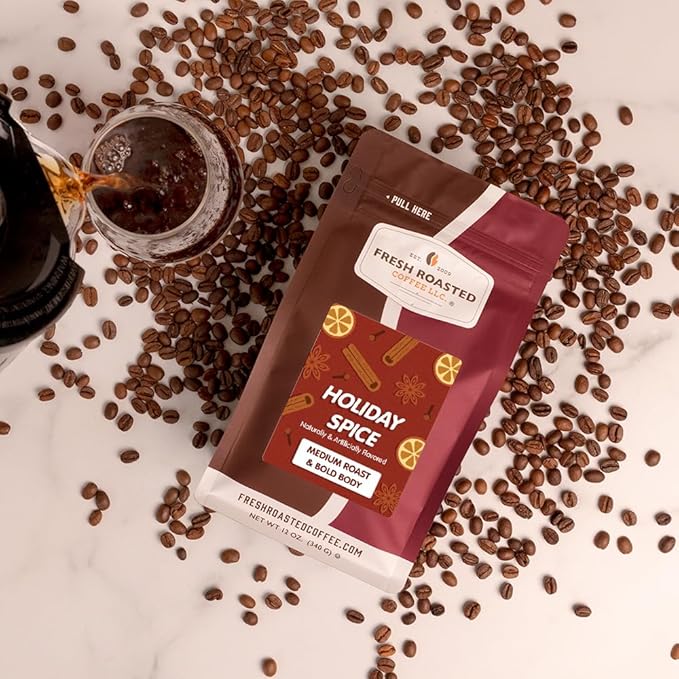 Fresh Roasted Coffee, Holiday Spice Flavored Coffee, 12 oz, Medium Roast, Kosher, Ground