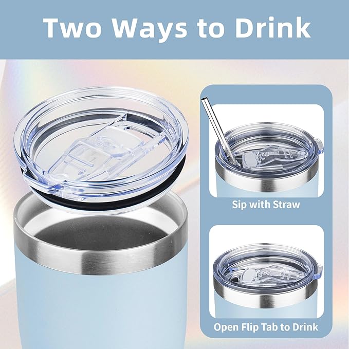 MEZMUT 1 Pack 20oz Insulated Coffee Tumbler with Lid and Straw Double Wall Vacuum Insulated Cup Stainless Steel Travel Mugs Leakproof Powder Coated Tumbler for Indoor Outdoor(Sky Blue)