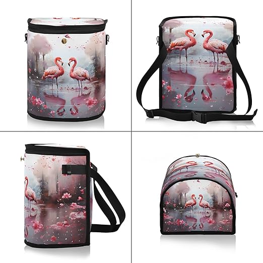MNSRUU Car Trash Can with Lid, Flamingos and Flowers Car Trash Bag Hanging Organizers and Storage for Front Back Seat, Leak-Proof Trash Bin