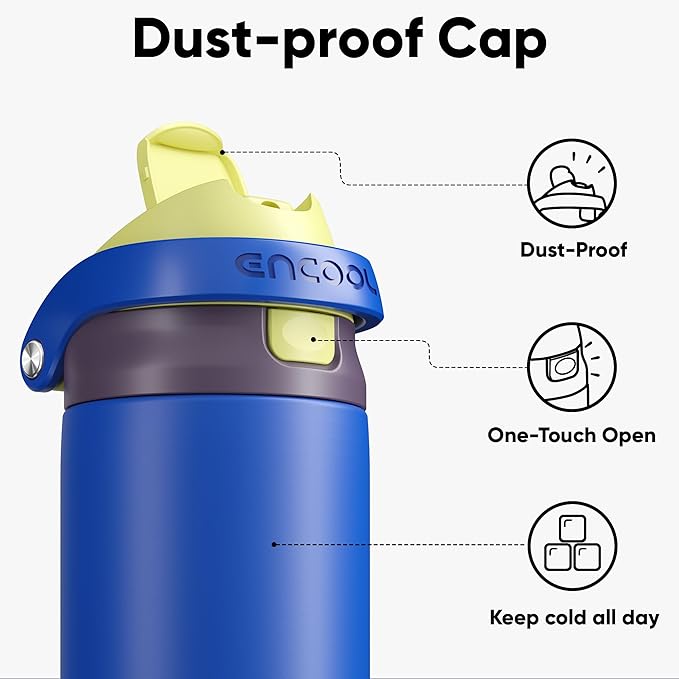 ENCOOL Leakproof Insulated Water Bottle with Straw Dual-Sip Water Bottle Bag-Safe Design for Work, Commute & Gym – Keeps Drinks Cold All Day, 18 oz, Electric Blue