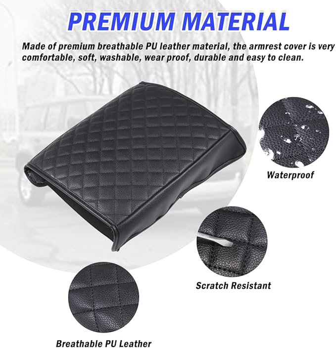 Car Center Console Pad for Land Rover Defender 90 110 130 2020-2025 Car Armrest Cover Leather Cushion Waterproof Auto Armrest Seat Box Protector Accessories (Black)