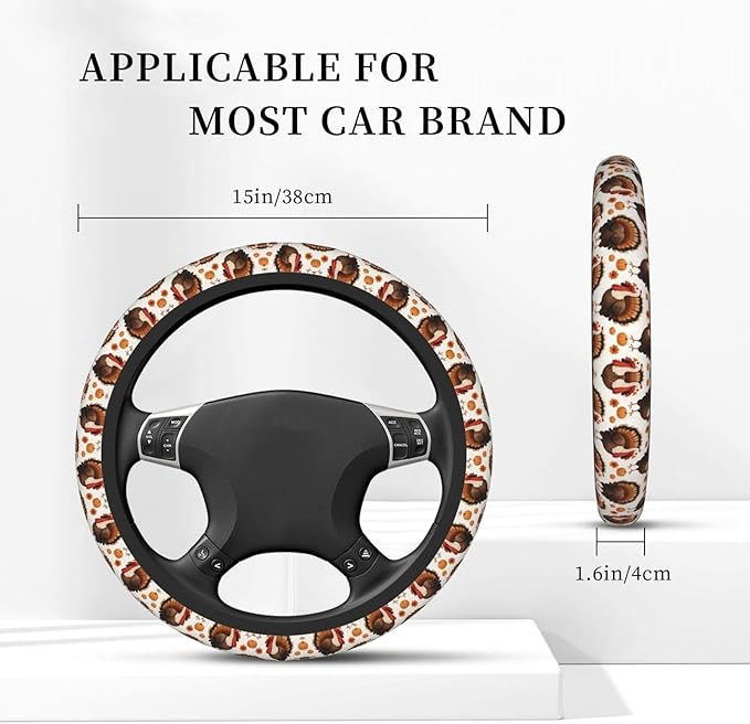 Thanksgiving Funny Turkey Universal Fit Steering Wheel Cover for Car, Truck, and SUV, Durable Steering Wheel Protection