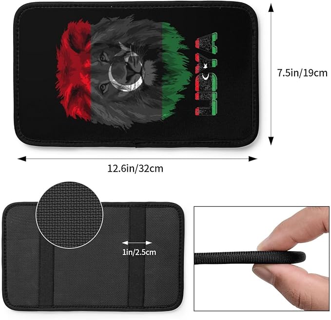 Vintage Libya Libyan Flag Lion Head Auto Center Console Armrest Cover Car Handrail Box Cushion Pad Mat Universal Fit Most Vehicle Sedan Truck SUV Soft Comfort Decor Accessories