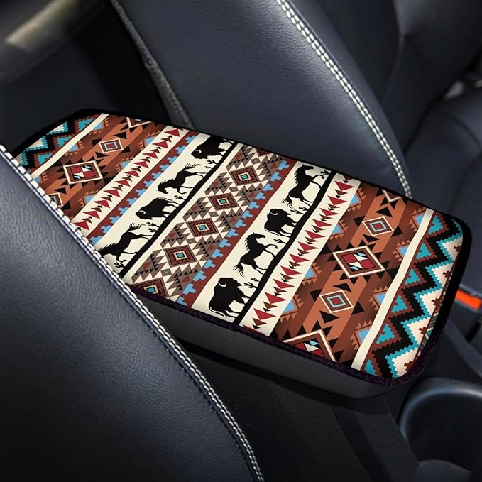 Horeset Aztec African Tribal Auto Console Covers Non-Slip Arm Rest Protector Universal Fit Car Accessories Easy to Install