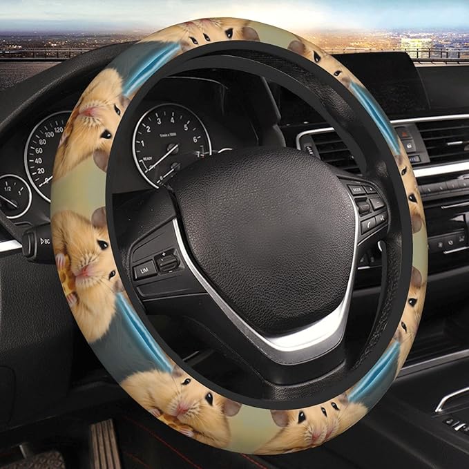 Funny Hamsters Car Steering Wheel Cover, 15 Inch Steering Wheel Cover Stylish Decor for Most Cars