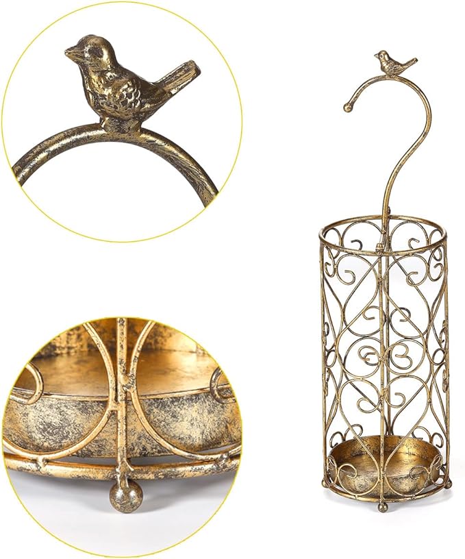 Umbrella Rack Stand,Umbrella Rack for Entryway,Canes Walking Sticks,Cast Iron Bird Handle and Drip Tray (Antique Gold)