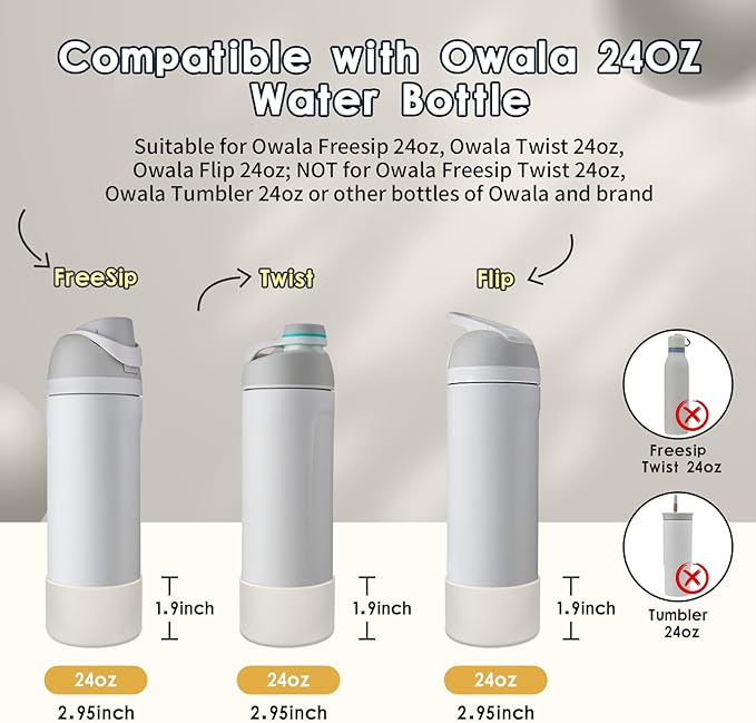2PCS Silicone Water Bottle Boot, Compatible with Owala 24oz 32oz 40oz, Protective Anti-Scratch & Anti-Dent No Noise Sleeve Cover for FreeSip/Twist/Flip Water Bottles (Fog, 24oz)