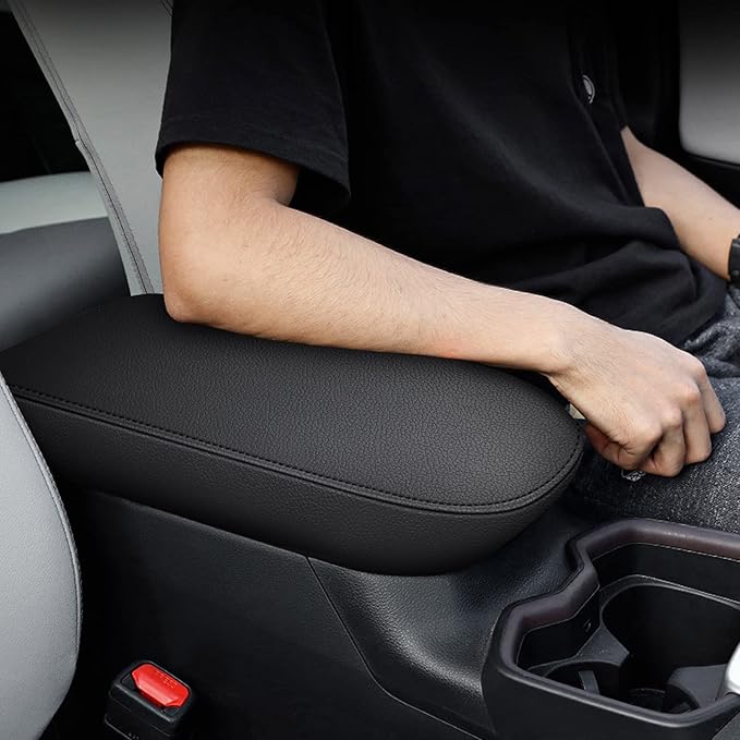 AOMSAZTO Console Covers for 2019 2020 2021 2022 2023 2024 2025 Toyota RAV4 Armrest Covers for Toyota RAV 4 Black with Black Stiches