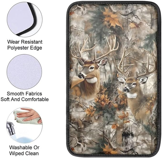 Horeset Deer Hunting Camouflage Auto Armrest Cover Center Console Decor Protector, Universal Fit Non-Slip Car Arm Rest Cushion