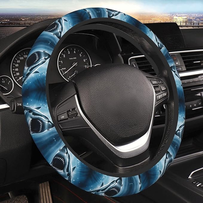 Oceans-Shark Neoprene Steering Wheel Covers Women Men Car Accessories, Universal 15 Inch Fit Auto, Suvs, Truck