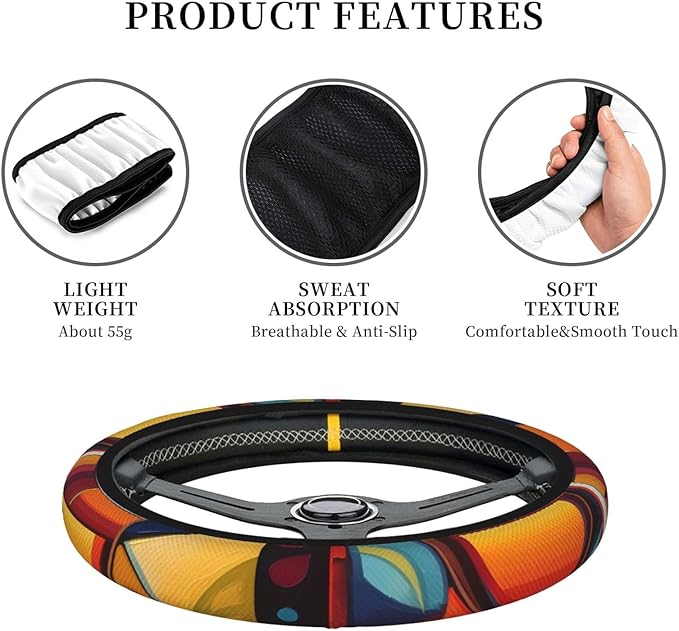 Steering Wheel Cover Polyester Thick Non-Slip Car Steering Wheel Cover Protector Universal 15 Inch, Abstract Wine Glass