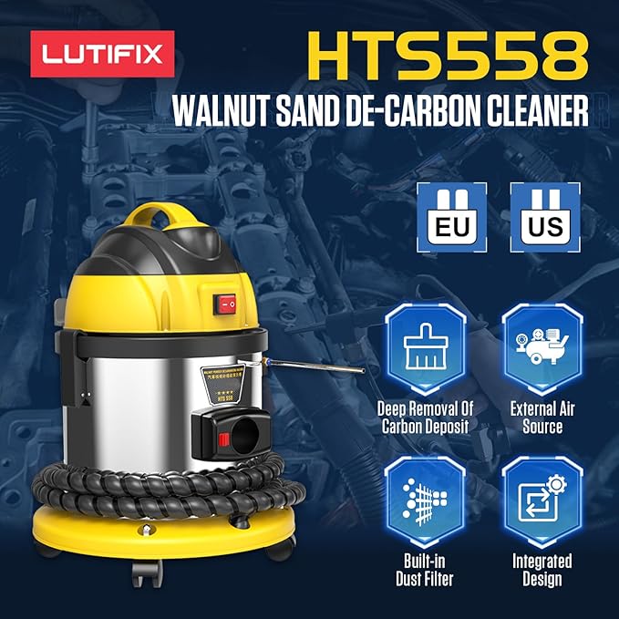 Walnut Blasting Kit for Carbon Cleaning, with 2KG Walnut Sand & 5 Pcs Adapters Automotive Engine System Intake Pipe Exhaust Valve Cleaning Machine, 1200W 110V/220V Carbon Remover