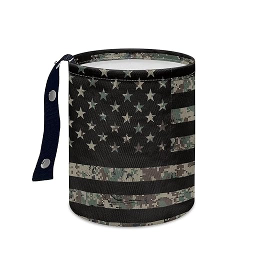 Black American Flag Car Trash Bag, Car Trash Can - Cute, Portable, Collapsible for Back Seat, Floor, or Hanging Headrest Waste Basket - Car Garbage Accessory