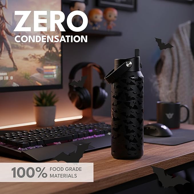 Elemental 40oz Insulated Water Bottle with Straw - 100% Leak-Proof Stainless Steel Core Water Bottles for Travel, Sports and Gym - Double Wall Insulation & BPA Free - Night Flight
