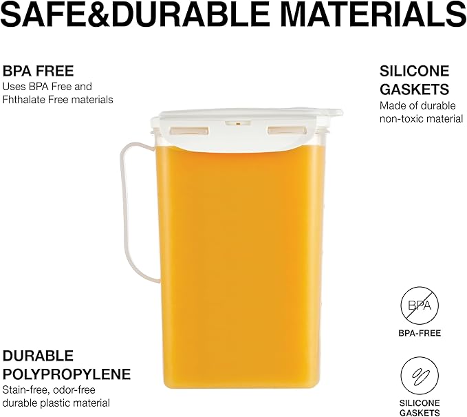 LocknLock Aqua Fridge Door Water Jug with Handle BPA Free Plastic Pitcher with Flip Top Lid Perfect for Making Teas and Juices, 2 Quarts, Ivory