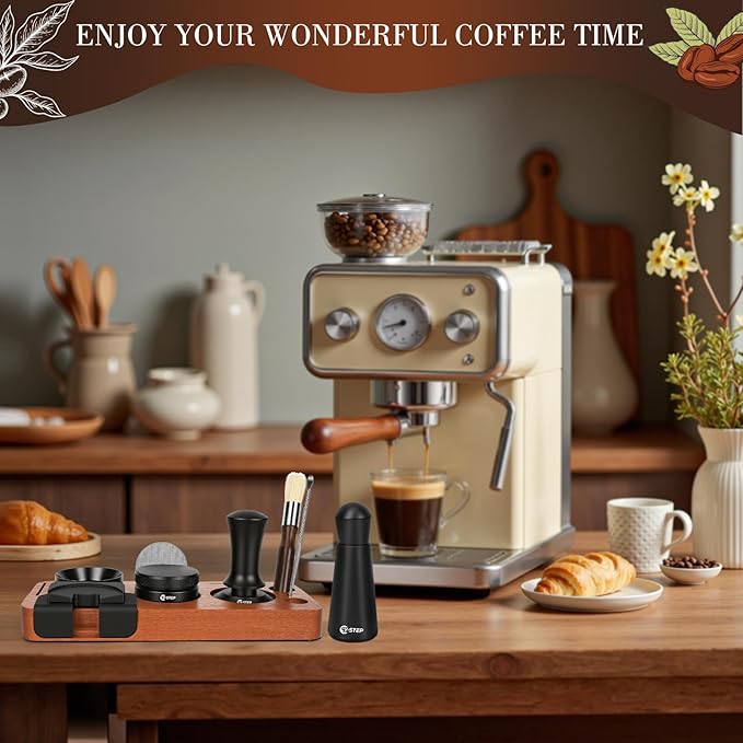 Y-Step 8 Pcs Espresso Accessories Kit, 51mm Espresso Tamper Kit Espresso Tools Barista Kit & Espresso Tamping Station, with 51mm Coffee Tamper, Distributor, WDT Tool, Dosing Funnel, Puck Screen, Brush