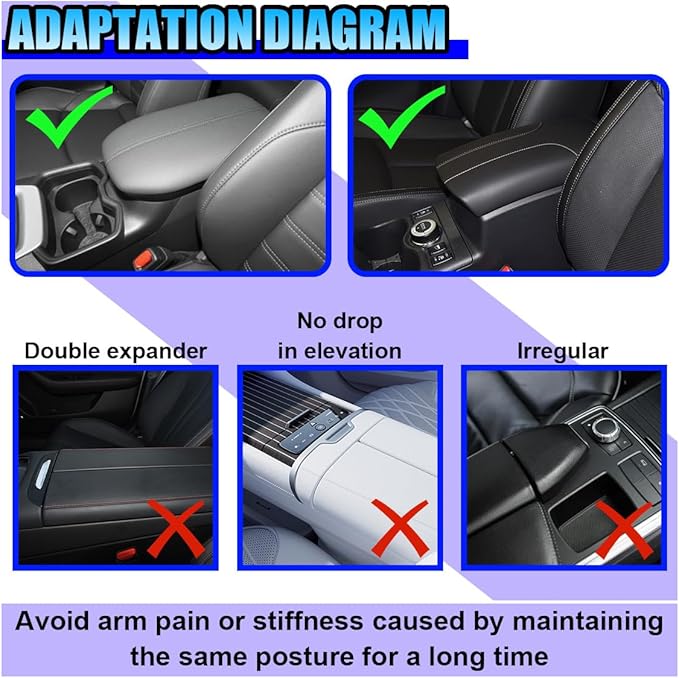 YoRise Car Center Console Cover, Leather Car Armrest Cover with 2 Storage Bags, Comfortable Non-Slip Arm Rest Seat Box Pad, Console Armrest Box Protector Cushion for Most Cars (Black)