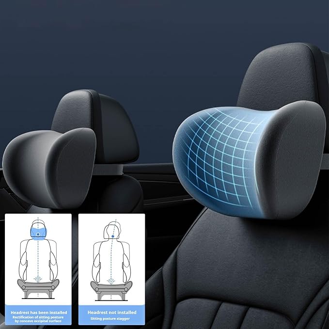 Car Headrest & Lumbar Support Cushion, Ergonomic Car Seat Headrest & Lumbar Cushion with Adjustable Strap for Neck Back Pain Relief, Memory Foam & Breathable Car Head Lumbar Rest Set (Gray)