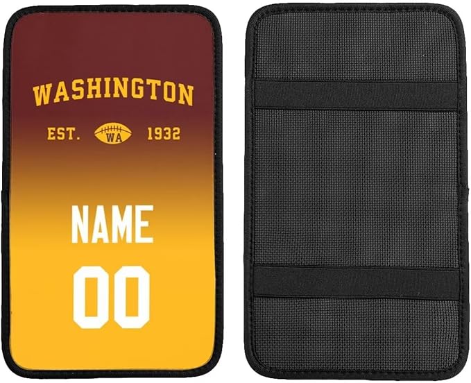 Custom Car Armrest Cover,Add Personalized Name and Number As Gifts for Loyal Football Fans,Auto Center Console Pad Car handrail Box Cushion,Fit for Most Car