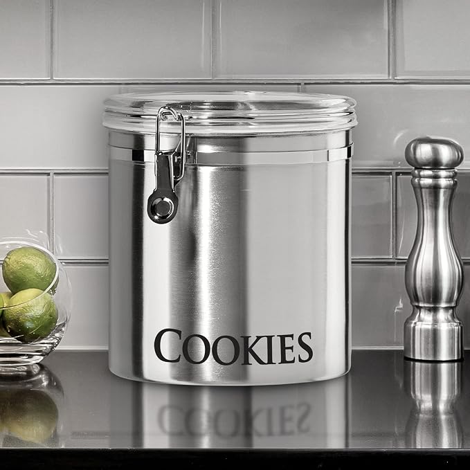 Oggi Jumbo 8" Stainless Steel Cookies Clamp Canister - Airtight Food Storage Container Ideal for Kitchen & Pantry Storage of Cookies or other Bulk, Dry Foods.