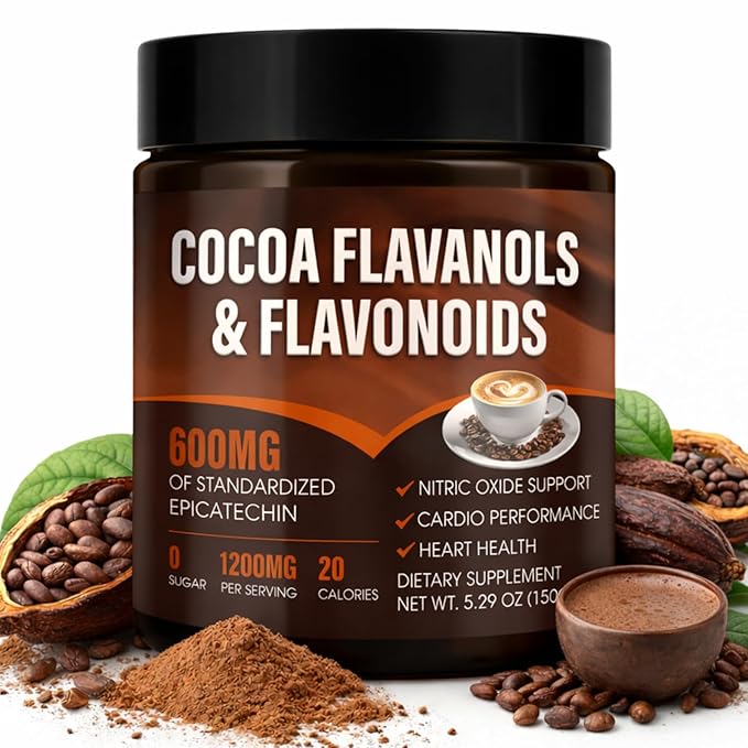 High Flavanol Cocoa Powder – 1200mg Flavanols with 600mg Epicatechin, 10X More Flavanols Than Cocoa – Premium Antioxidant Support for Heart Health, Nitric Oxide & Daily Energy – Zero Sugar