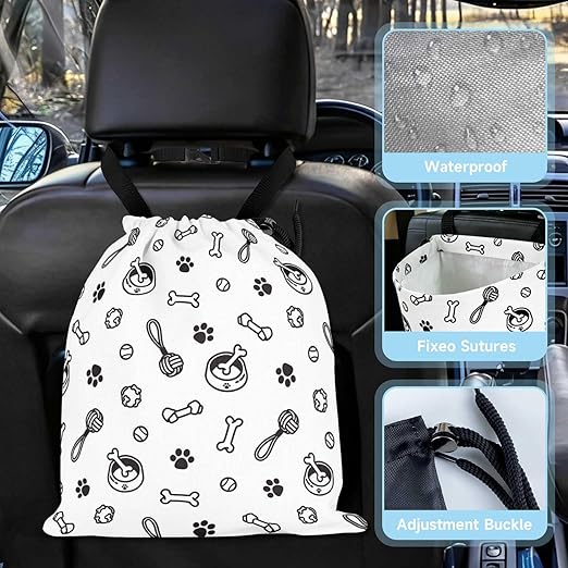 Cute Dog Toy Paw Prints Car Trash Bag - Waterproof Car Trash Bag Hanging Leakproof Car Garbage Bag - Washable Reusable Trash Bag For Car Interior Hanging Organizer Storage Vehicle Travelling Camping