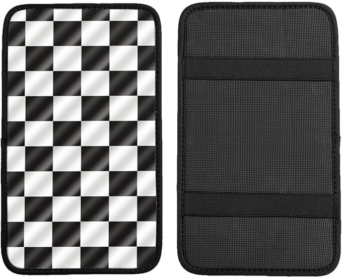 Racing Flags Checkered Flag Universal Center Console Armrest Cover Pad Car Armrest Protector for Most Cars, Suvs & Trucks, Cushion with Easy Installation