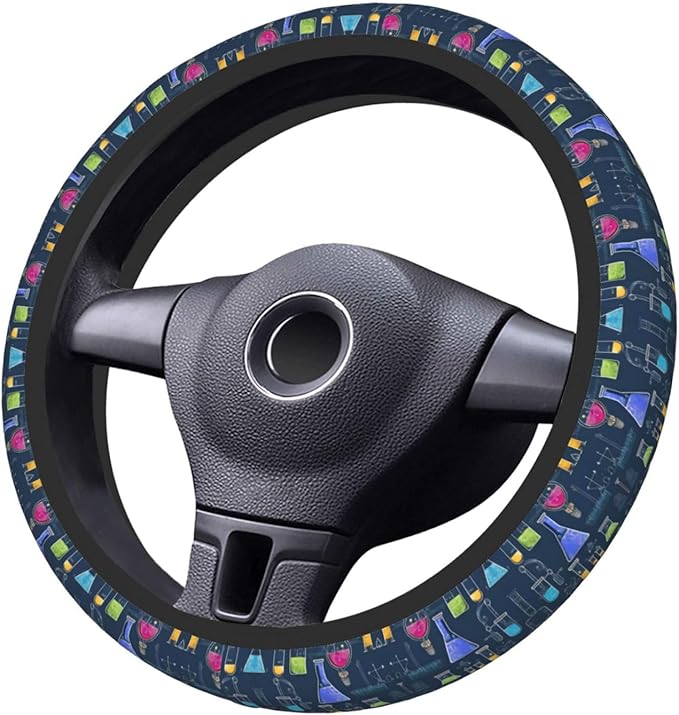 Chemistry Experiment Car Steering Wheel Cover, 15 Inch Steering Wheel Cover Stylish Decor for Most Cars
