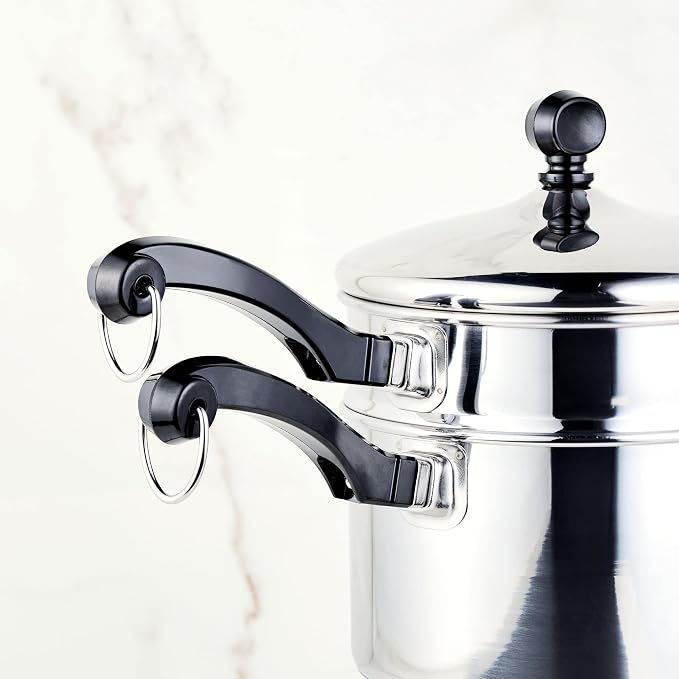 Farberware Classic Series Stainless Steel Double Boiler and Saucepan with Lid, Double Boilers For Stove Top, 2-Quart