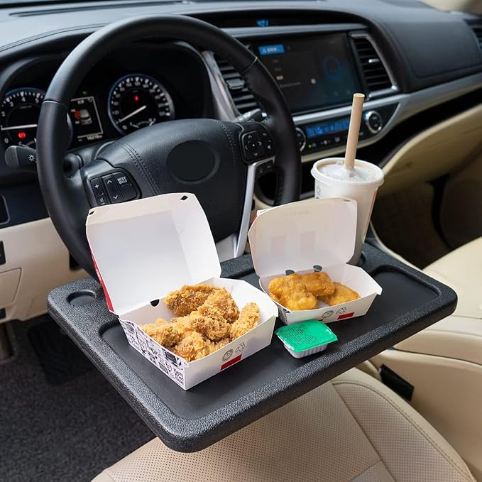 Oshotto Car Steering Wheel Desk | Food Table for Car | Laptop/Notepad| Seat Gap Storage Box for All Cars Black