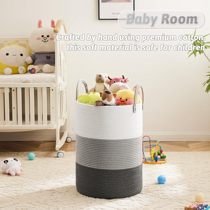 Artfeel Laundry Basket,Woven Cotton Rope Laundry Hamper,80L for Decorative Storage of Dirty Clothes,Toys and Blankets in Bathroom,Bedroom and Living Room