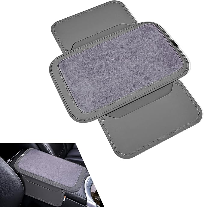 Car Center Console Cover with 2 Storage, Anti-scratch Automotive Arm Rest Cover Cushion, Vehicle Center Console Protector Pad, Universal for Most Cars SUVs (Gray)