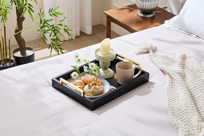 16"x12" Serving Trays with Handles, Black Decorative Serving Tray, Ottoman Trays for, Living Room, Bathroom, and Outdoors Decorative Trays (Black)