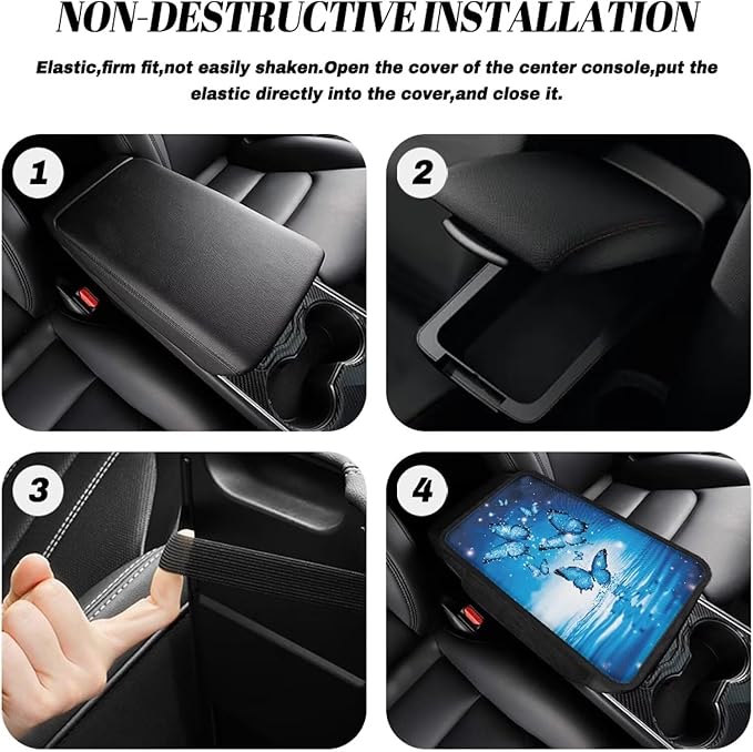 Dreaweet Blue Butterfly Center Console Cover Cute Car Accessories for Women Girly,Car Console Covers with Pockets,Universal Armrest Cover Soft Comfy Arm Rest Pad for SUV Truck Van