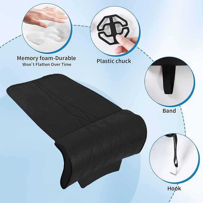 Car Seat Leg Extender Support Cushion, Leather Leg Rest Pad Breathable Perforations & Memory Foam, Anti-Wrinkle Surface Universal Car Seat Cushions Fit for Car Office Chair, Black