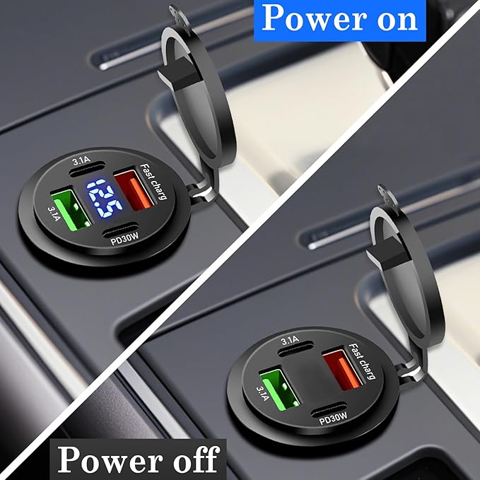 Qidoe 66W 12V USB Outlet, 4 Port Dual PD & Dual Quick Charge 3.0 Car Charger with Voltmeter for Car Boat Marine RV